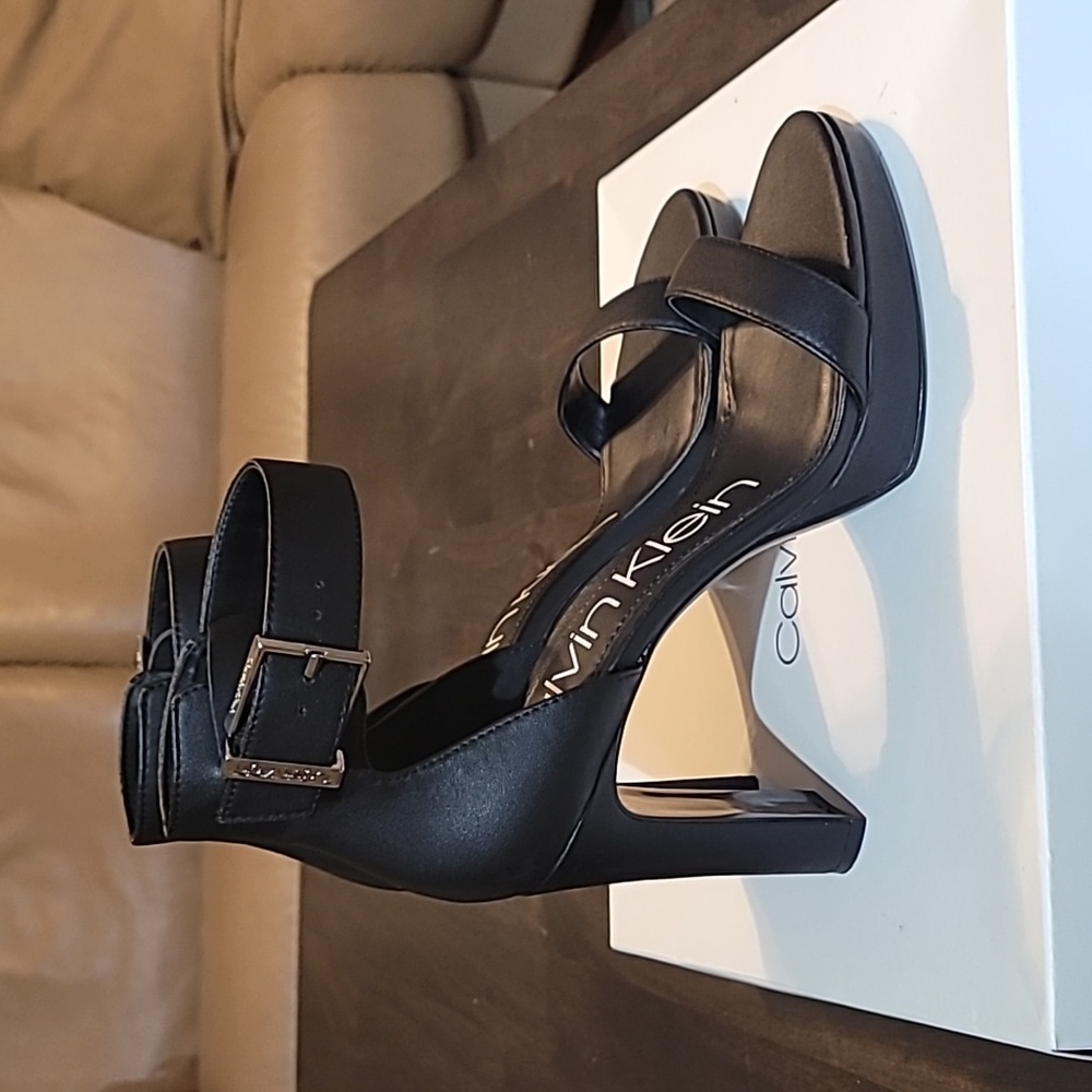 Calvin Klein Black Ankle Strap Heels - Picture 2 of 6
